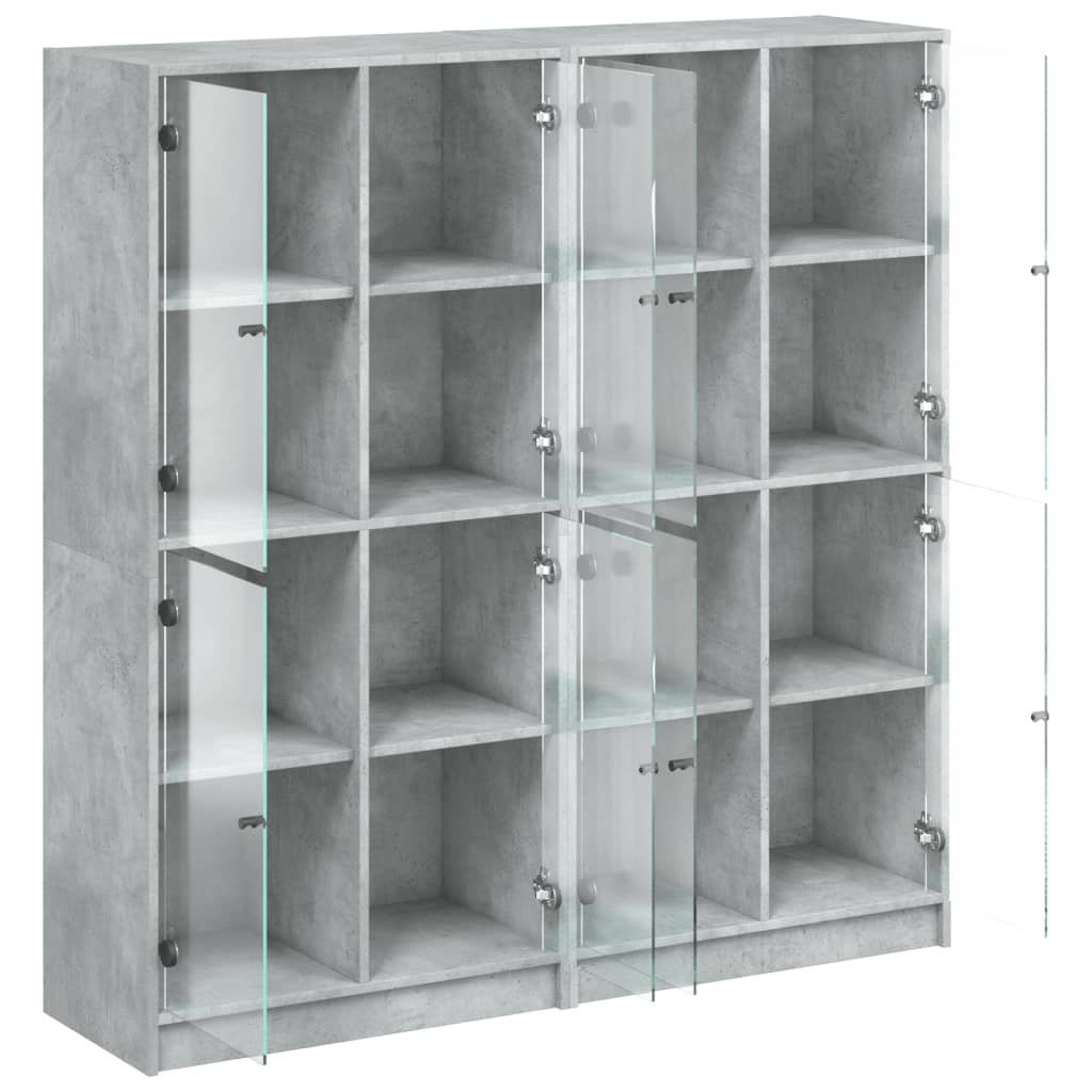 Bibliothèque avec portes gris béton 136x37x142 cm - XIOS