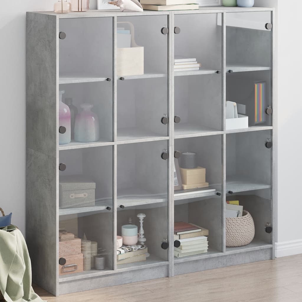 Bibliothèque avec portes gris béton 136x37x142 cm - XIOS