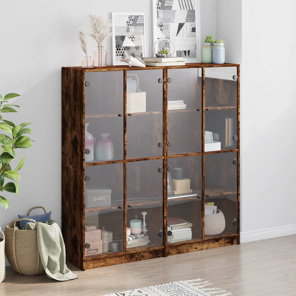 Bibliothèque avec portes chêne fumé 136x37x142 cm - XIOS