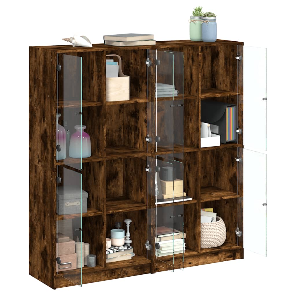 Bibliothèque avec portes chêne fumé 136x37x142 cm - XIOS