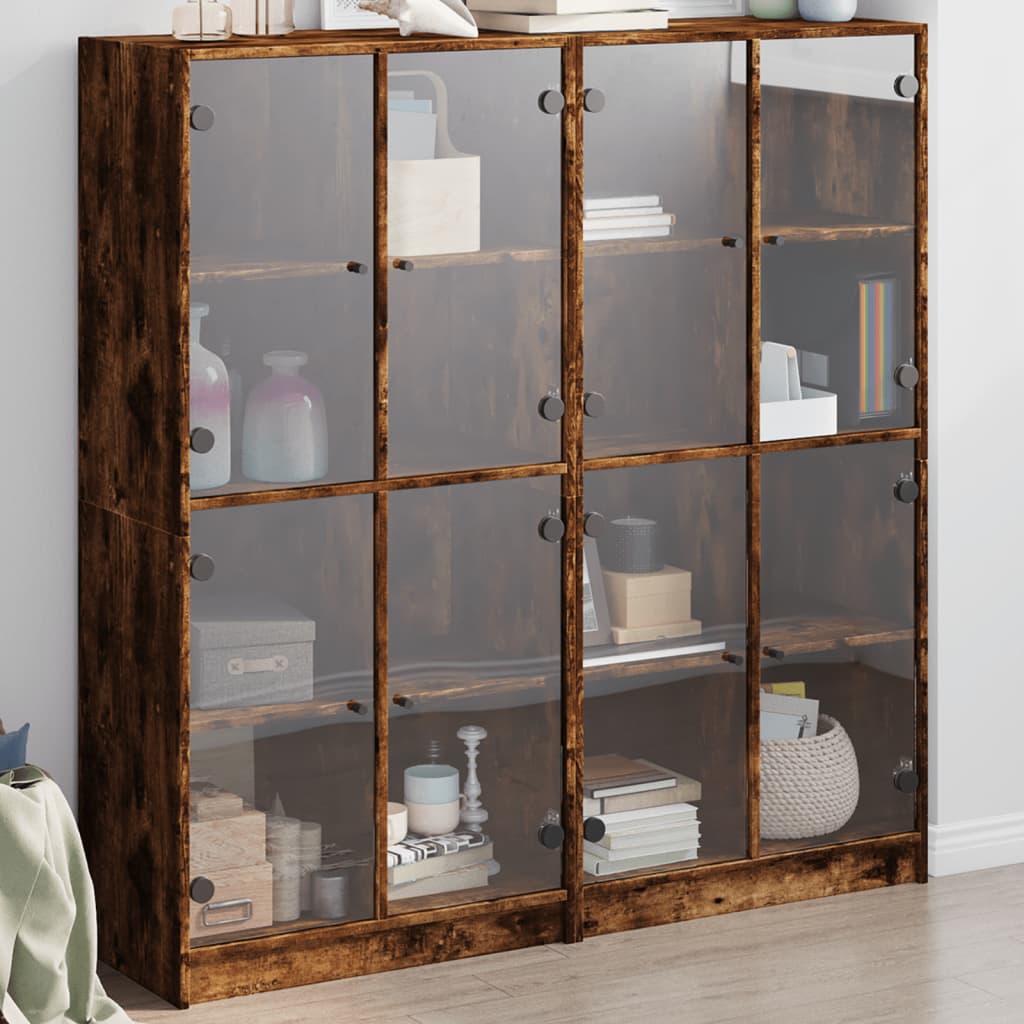 Bibliothèque avec portes chêne fumé 136x37x142 cm - XIOS