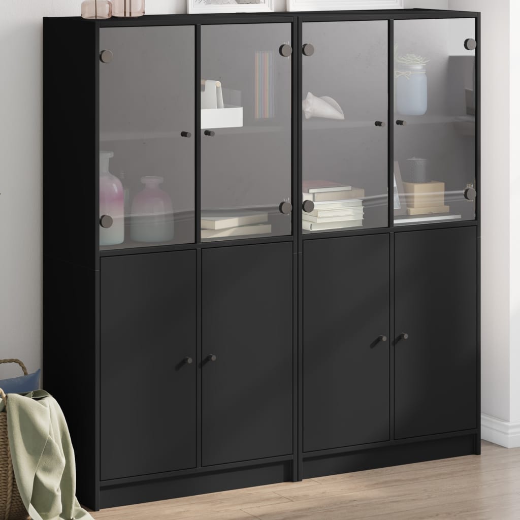 Bibliothèque avec portes noir 136x37x142 cm bois d'ingénierie - XIOS