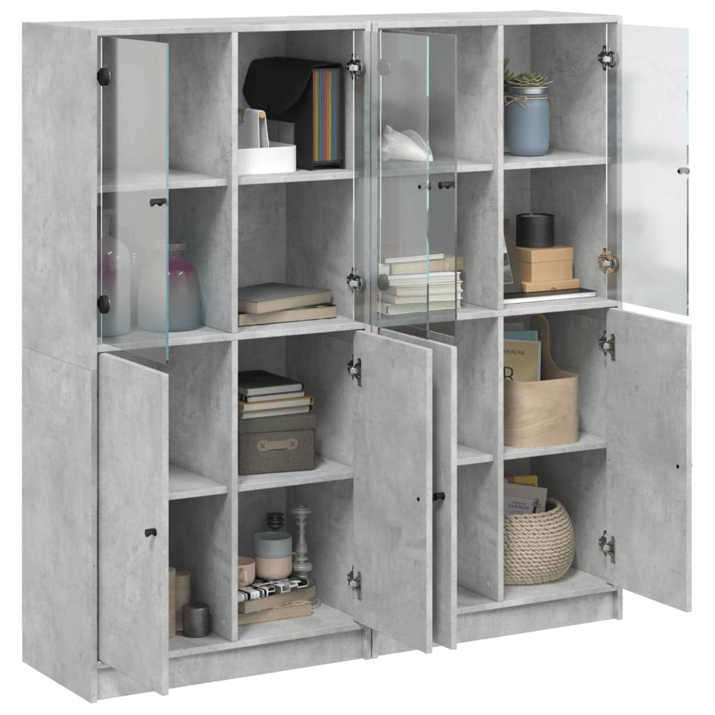 Bibliothèque avec portes gris béton 136x37x142 cm