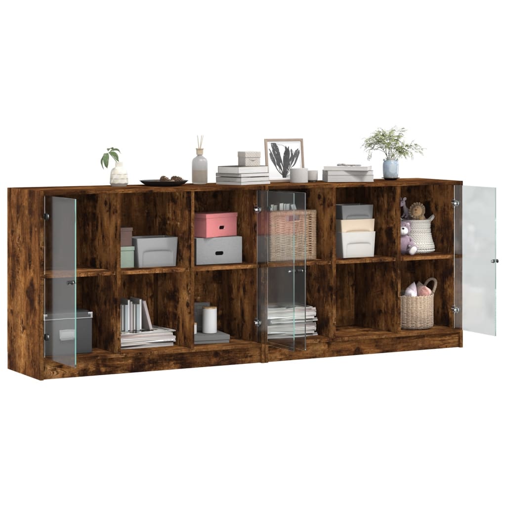 Bibliothèque avec portes chêne fumé 204x37x75 cm - XIOS