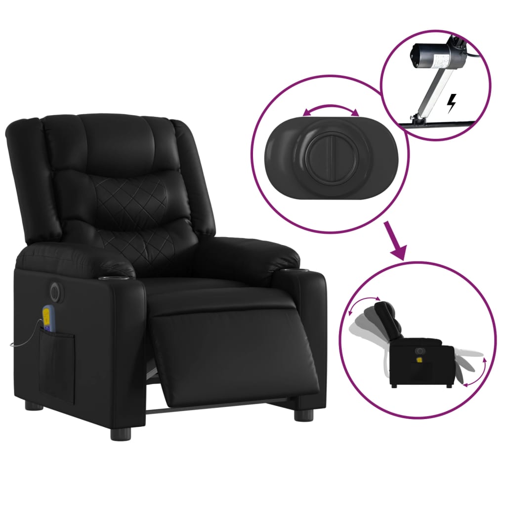 Fauteuil de massage inclinable électrique noir similicuir