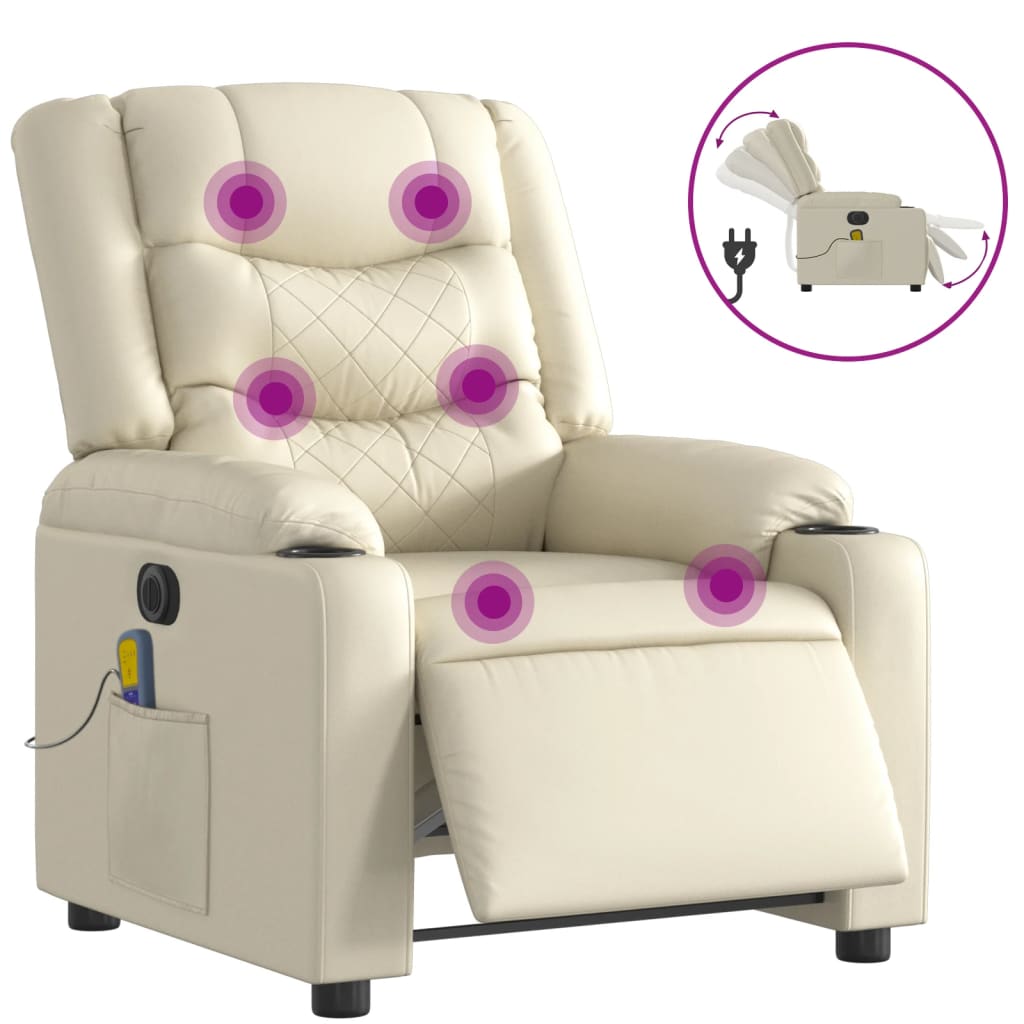 Fauteuil de massage inclinable électrique crème similicuir - XIOS