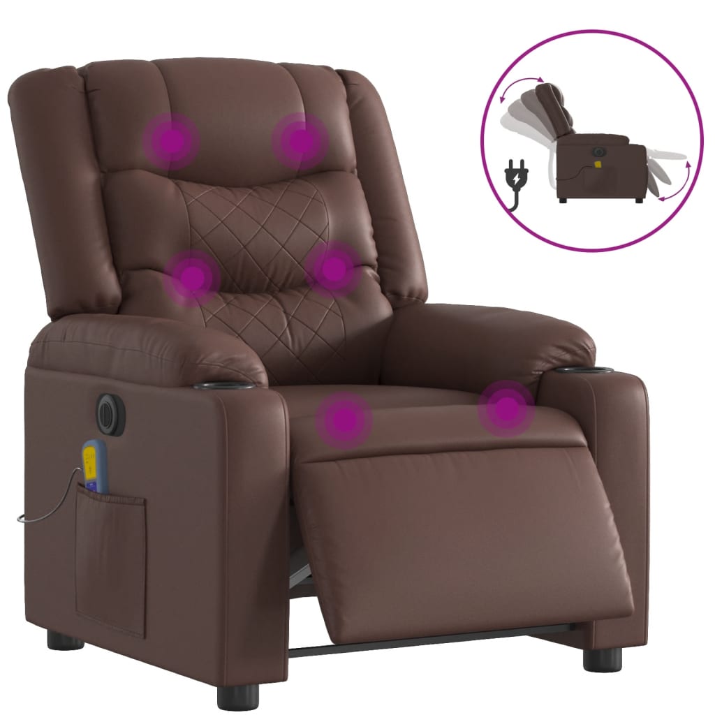 Fauteuil de massage inclinable électrique marron similicuir - XIOS