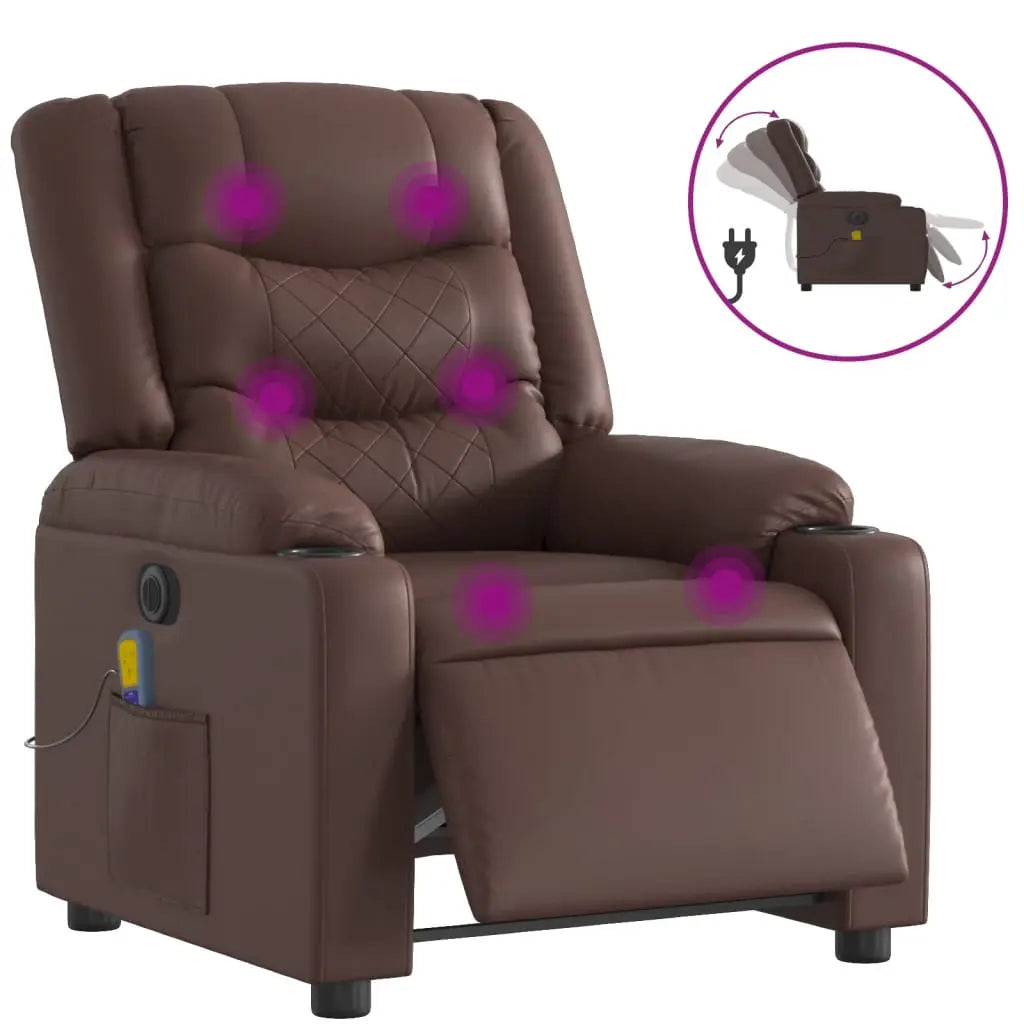 Fauteuil de massage inclinable électrique marron similicuir - XIOS
