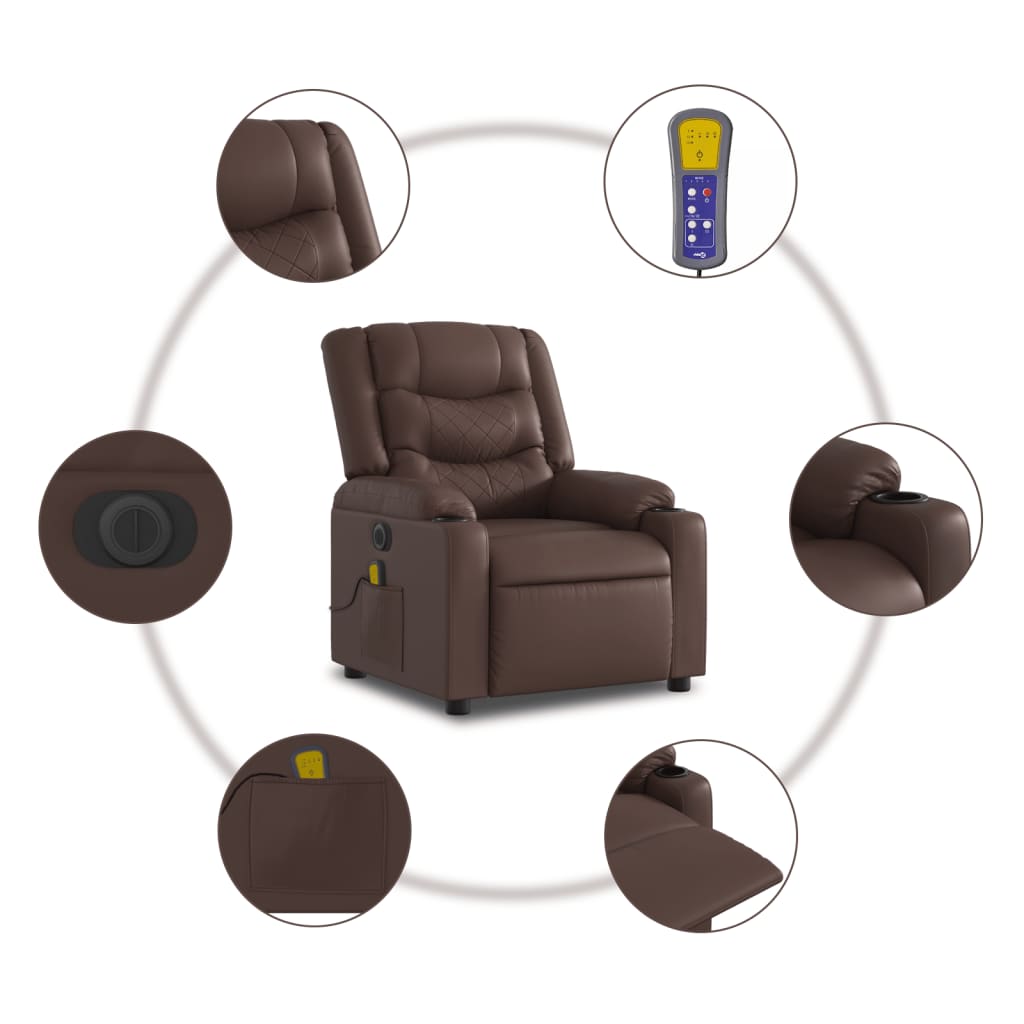 Fauteuil de massage inclinable électrique marron similicuir - XIOS