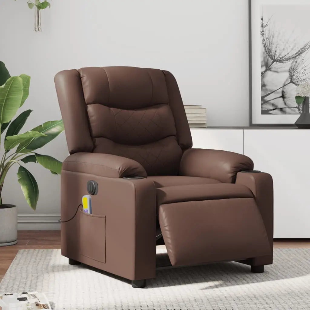 Fauteuil de massage inclinable électrique marron similicuir - XIOS