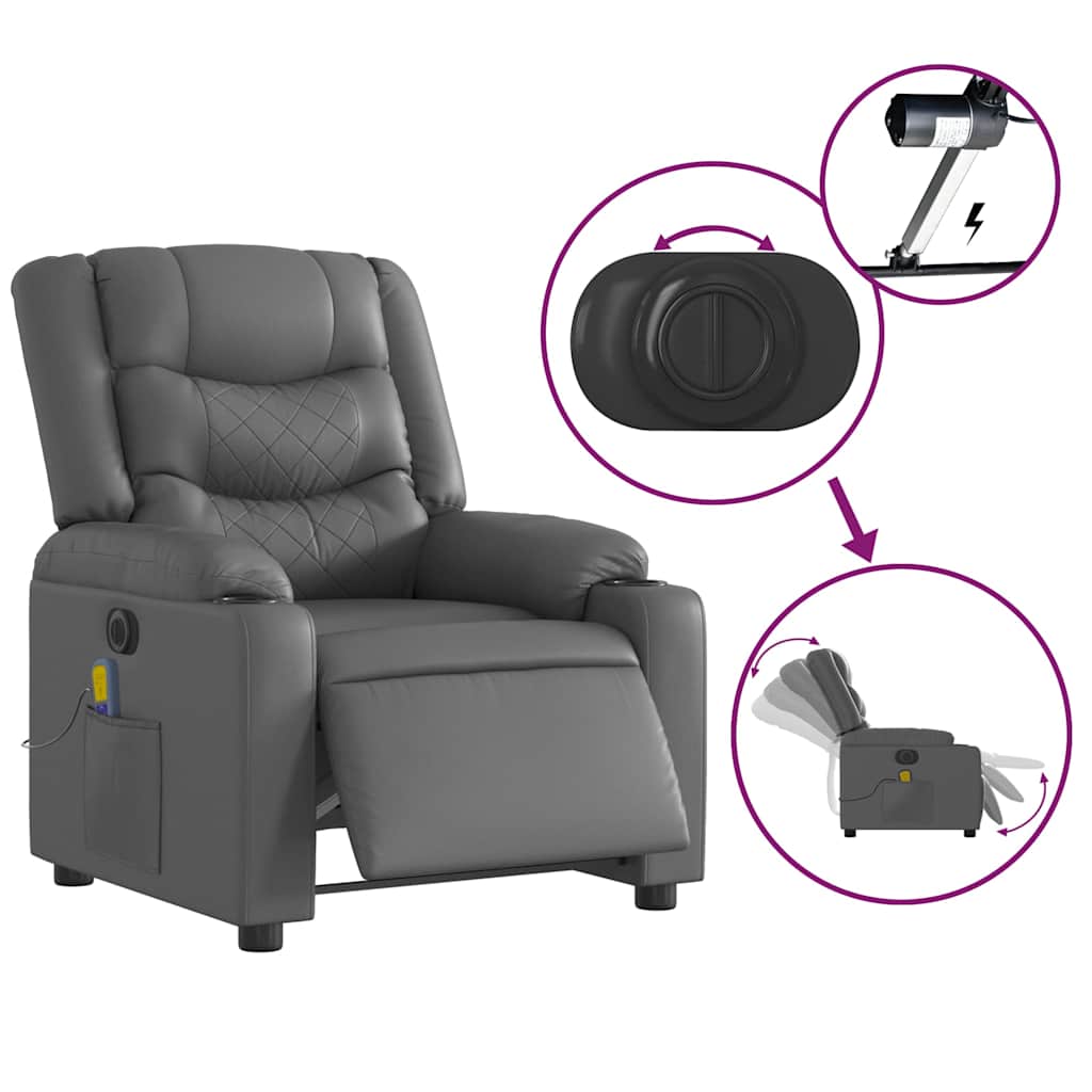 Fauteuil de massage inclinable électrique gris similicuir - XIOS