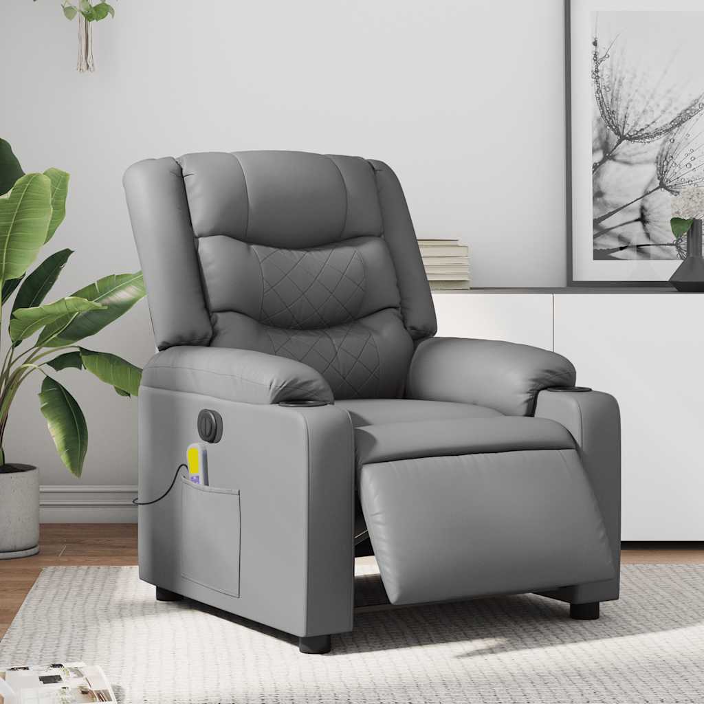 Fauteuil de massage inclinable électrique gris similicuir - XIOS