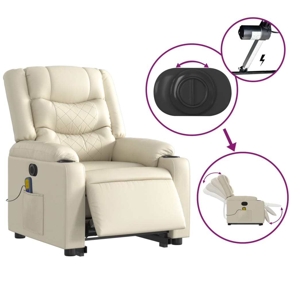 Fauteuil inclinable de massage électrique crème similicuir - XIOS
