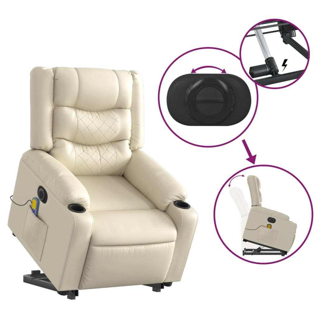 Fauteuil inclinable de massage électrique crème similicuir - XIOS