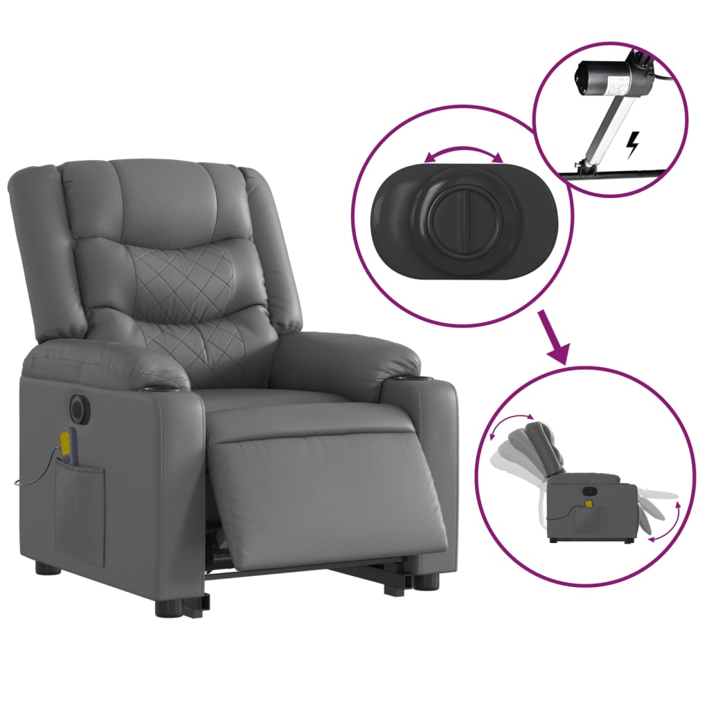 Fauteuil inclinable de massage électrique gris similicuir - XIOS