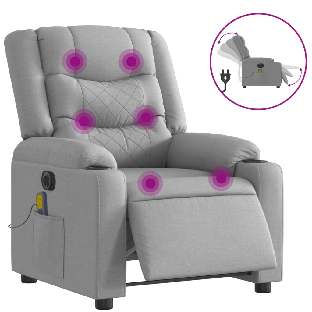 Fauteuil de massage inclinable électrique gris clair tissu - XIOS
