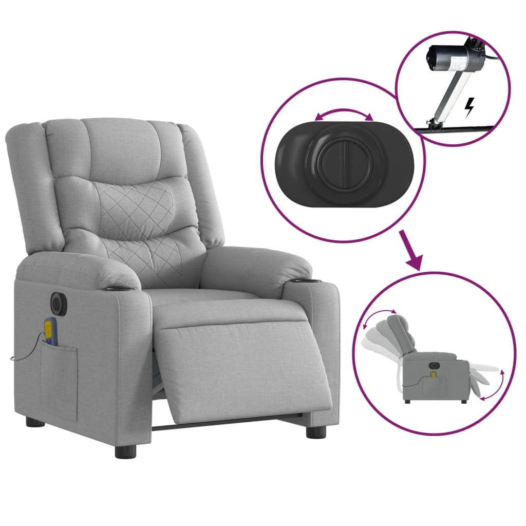 Fauteuil de massage inclinable électrique gris clair tissu - XIOS