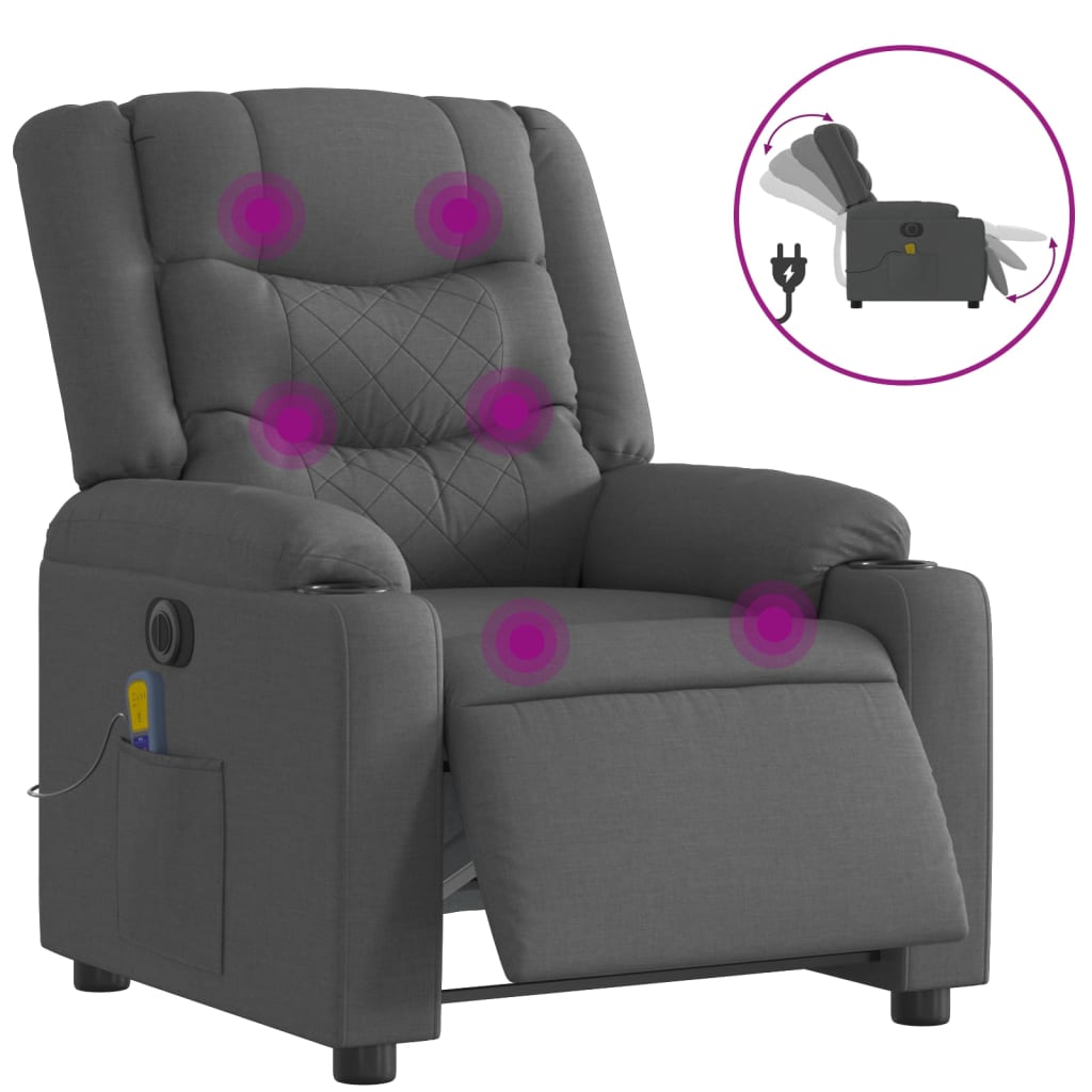 Fauteuil inclinable de massage électrique gris foncé tissu - XIOS