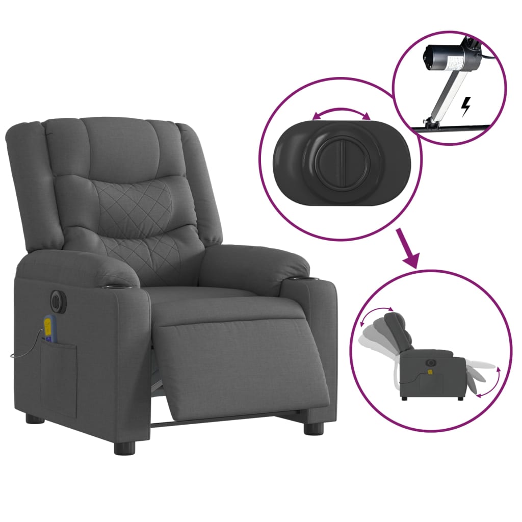 Fauteuil inclinable de massage électrique gris foncé tissu - XIOS