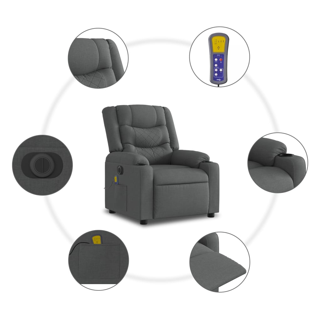 Fauteuil inclinable de massage électrique gris foncé tissu - XIOS