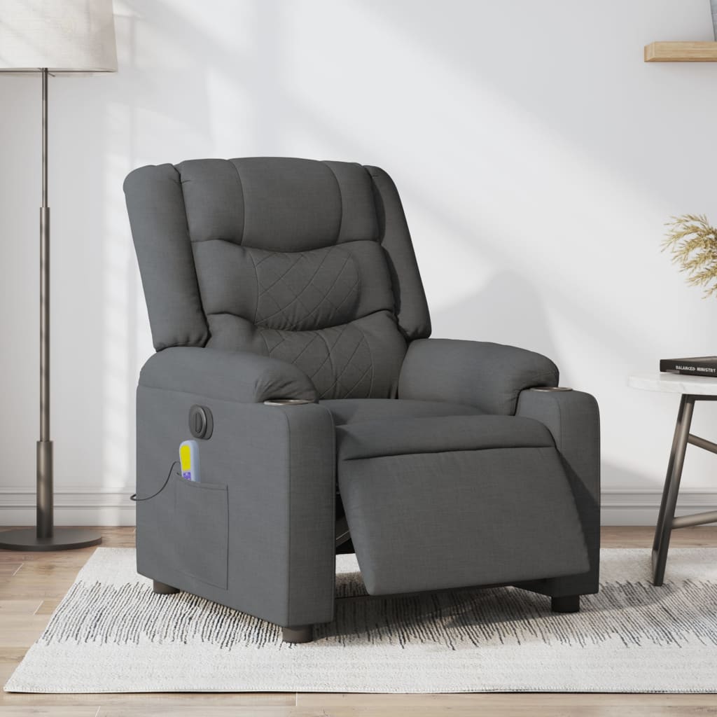 Fauteuil inclinable de massage électrique gris foncé tissu - XIOS