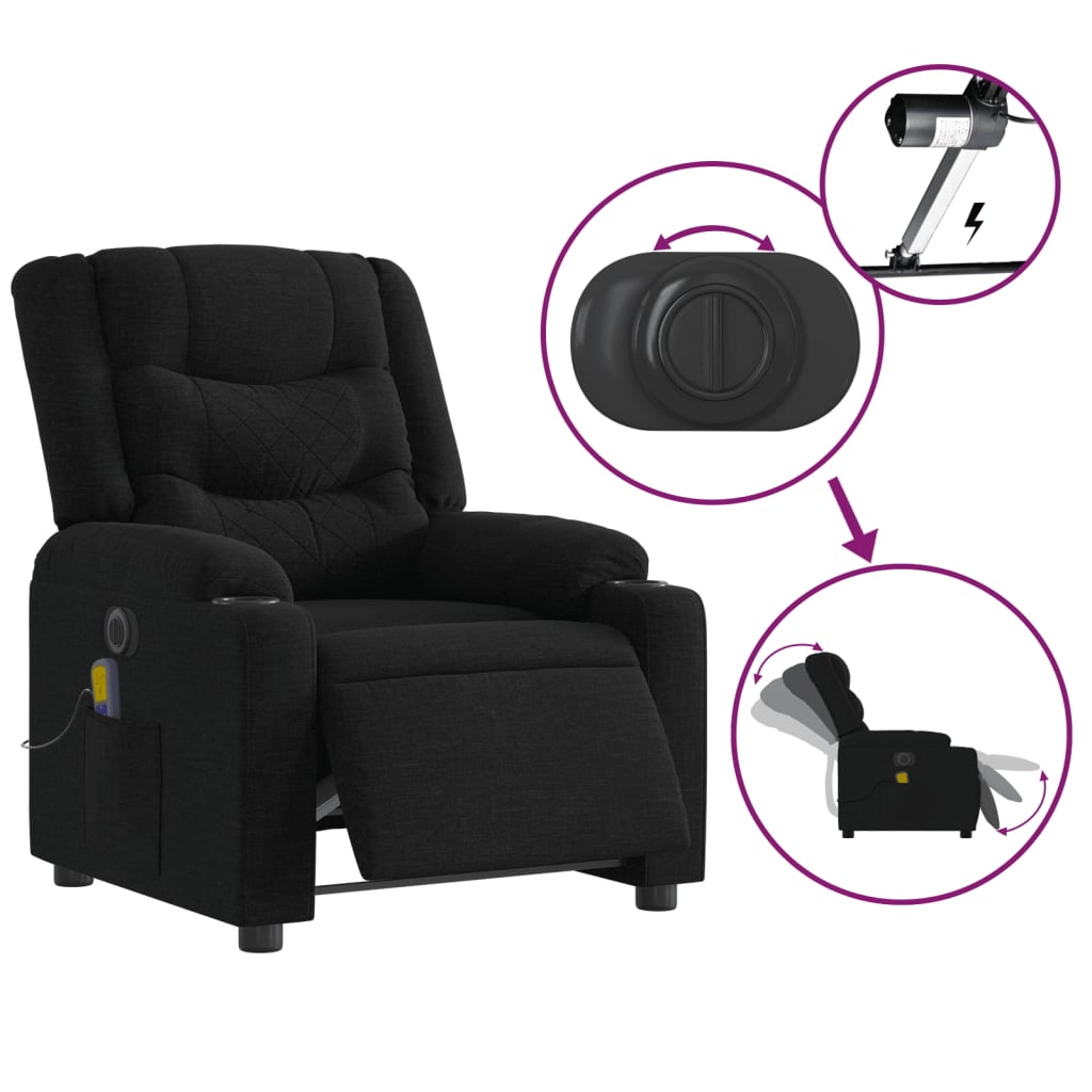 Fauteuil de massage inclinable électrique Noir Tissu - XIOS