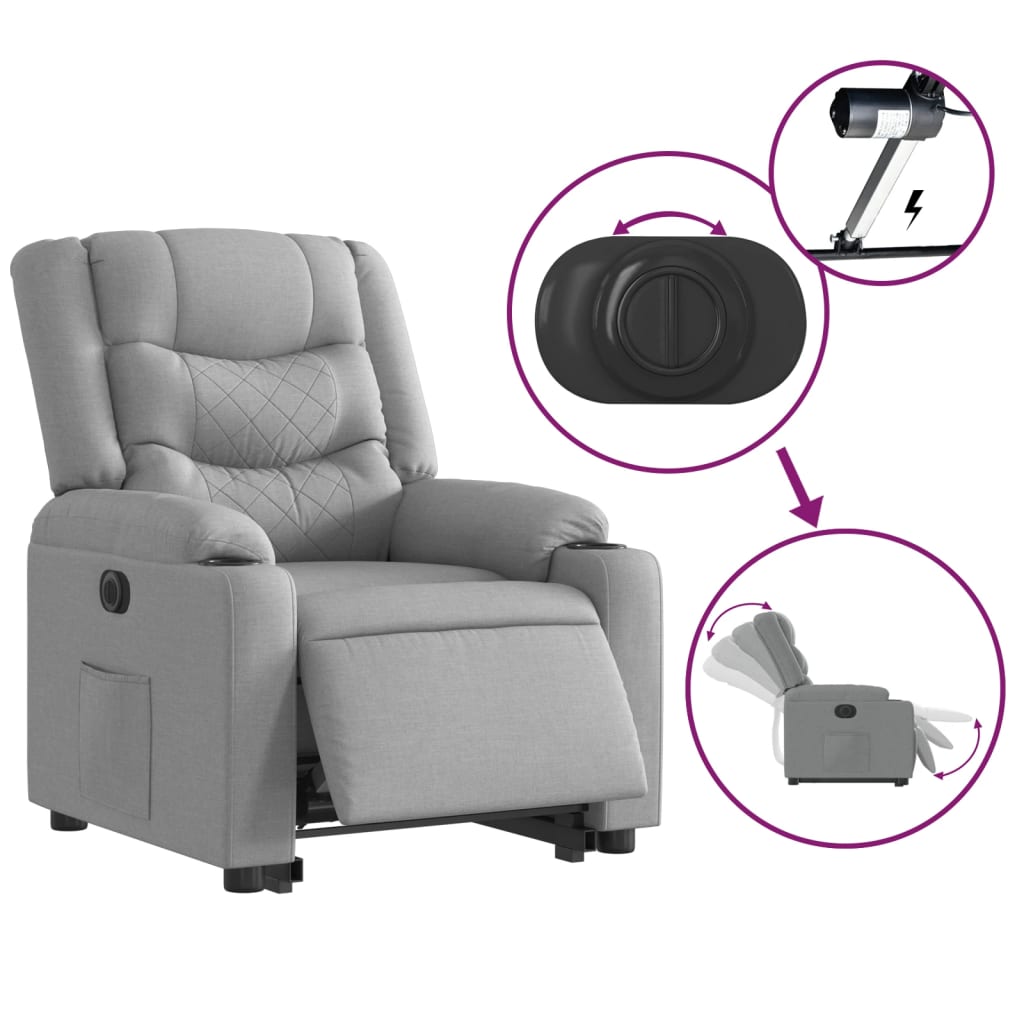 Fauteuil inclinable électrique gris clair tissu
