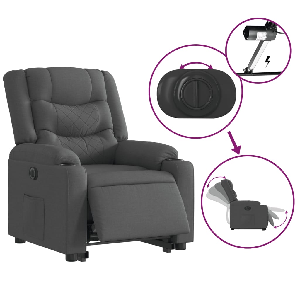 Fauteuil inclinable électrique gris foncé tissu - XIOS