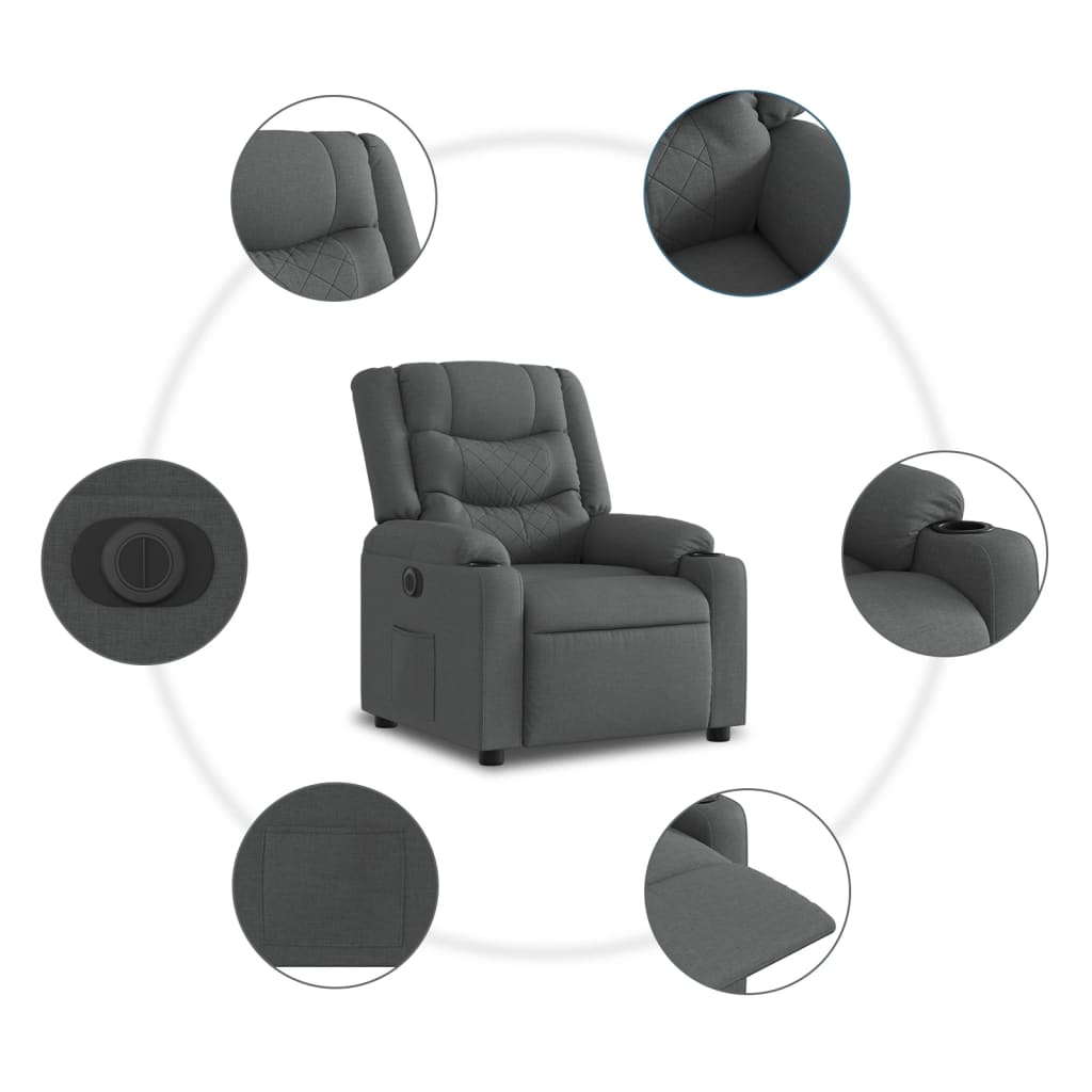 Fauteuil inclinable électrique gris foncé tissu