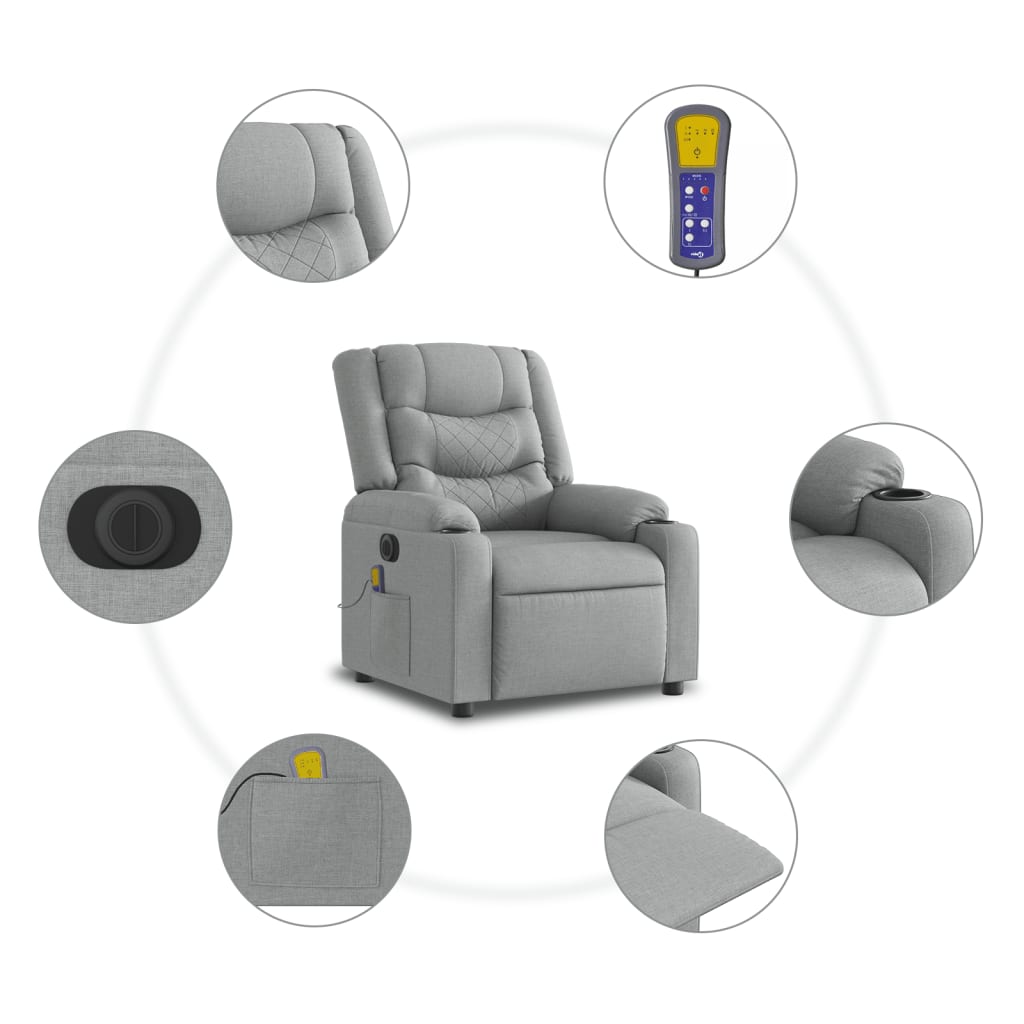 Fauteuil inclinable de massage électrique Gris clair Tissu - XIOS