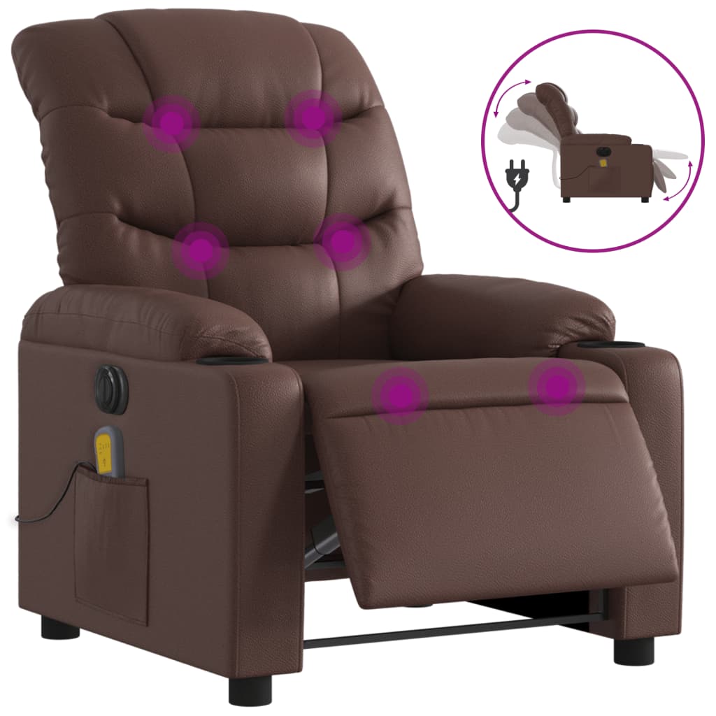 Fauteuil de massage inclinable électrique marron similicuir - XIOS