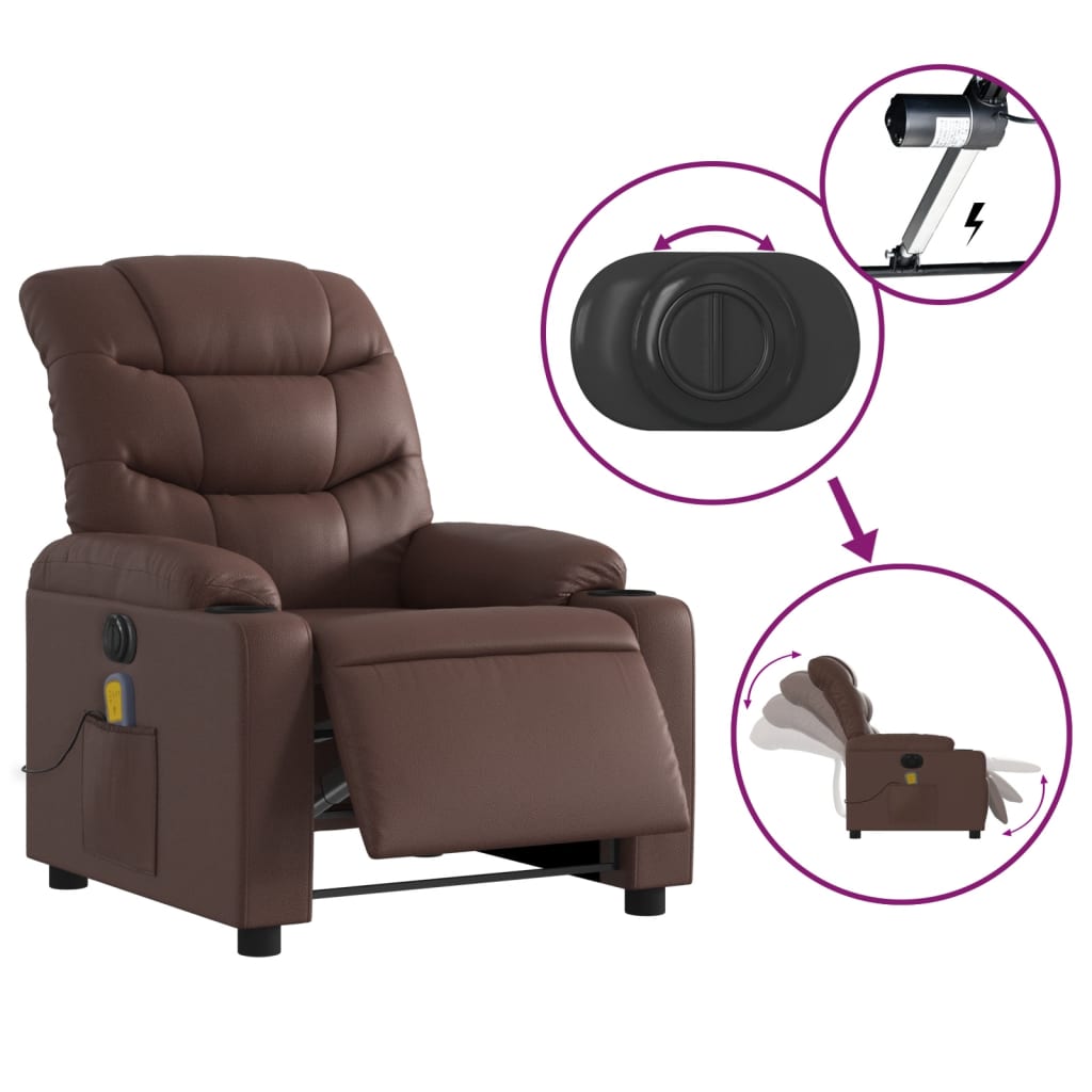 Fauteuil de massage inclinable électrique marron similicuir - XIOS
