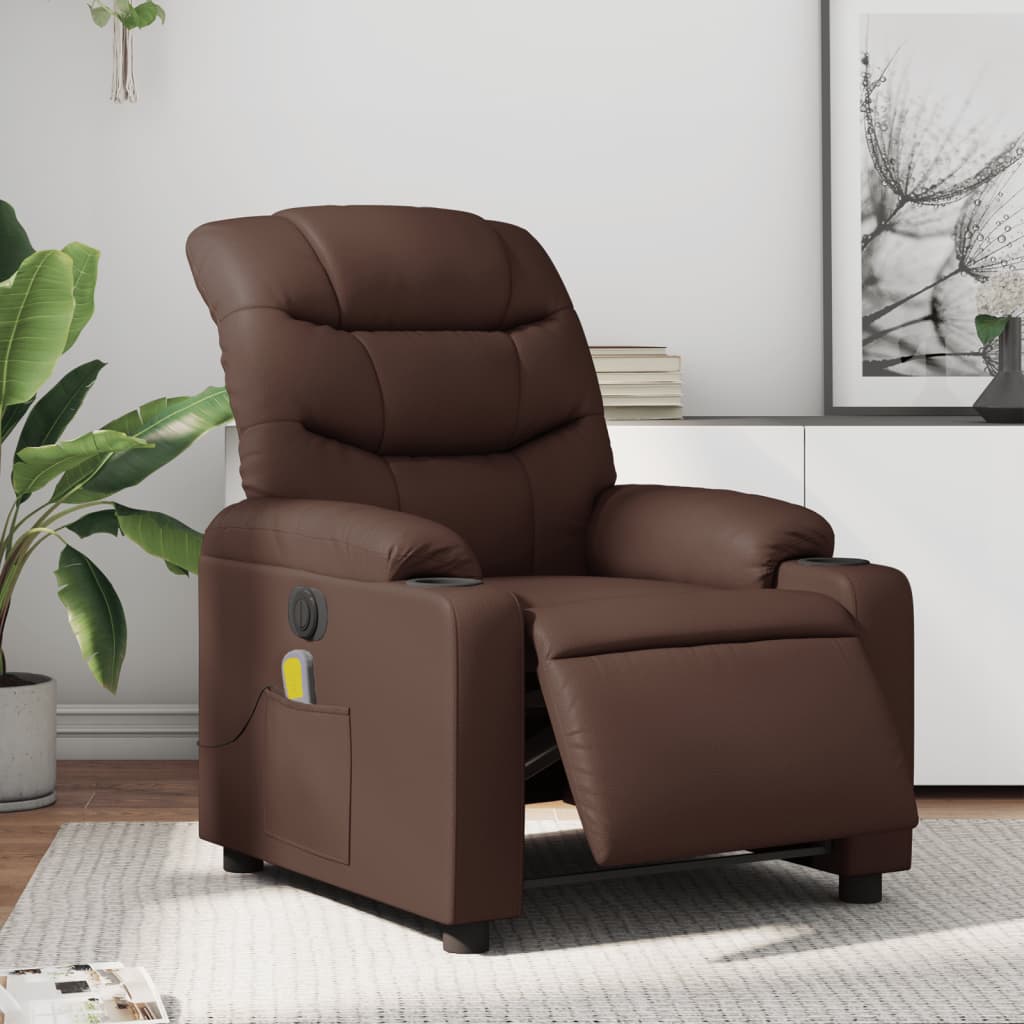 Fauteuil de massage inclinable électrique marron similicuir - XIOS