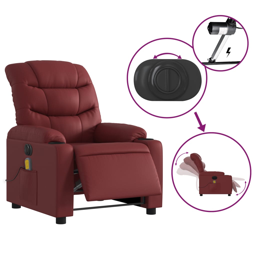 Fauteuil de massage inclinable électrique rouge bordeaux - XIOS