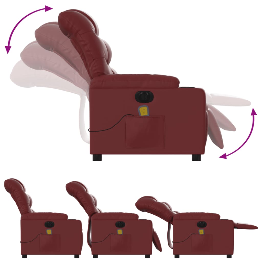 Fauteuil de massage inclinable électrique rouge bordeaux - XIOS