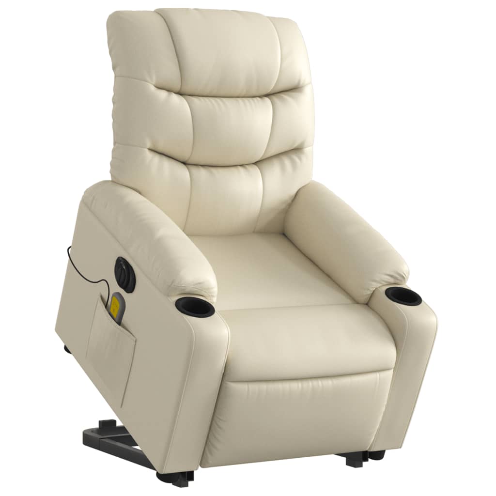 Fauteuil inclinable de massage électrique crème similicuir