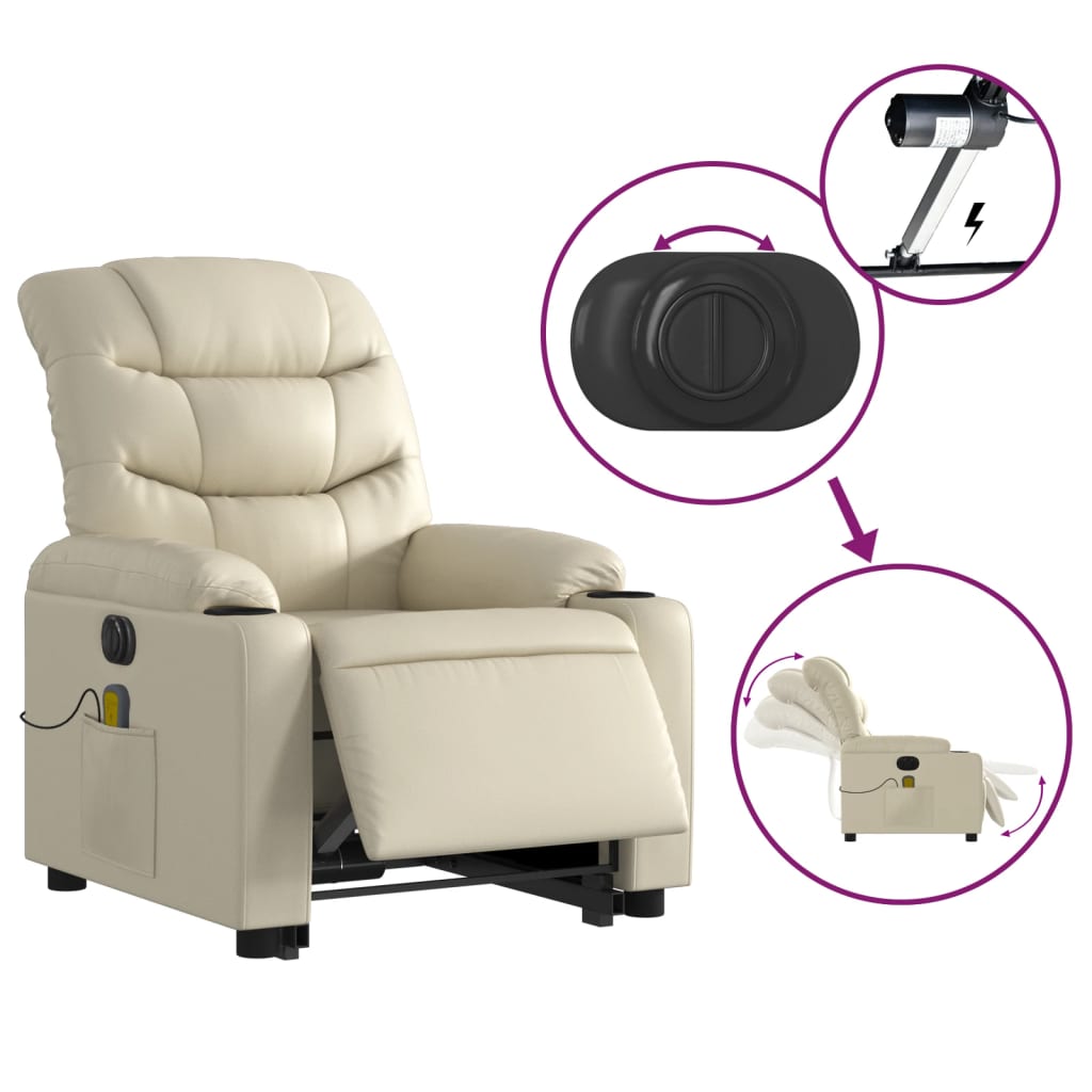 Fauteuil inclinable de massage électrique crème similicuir