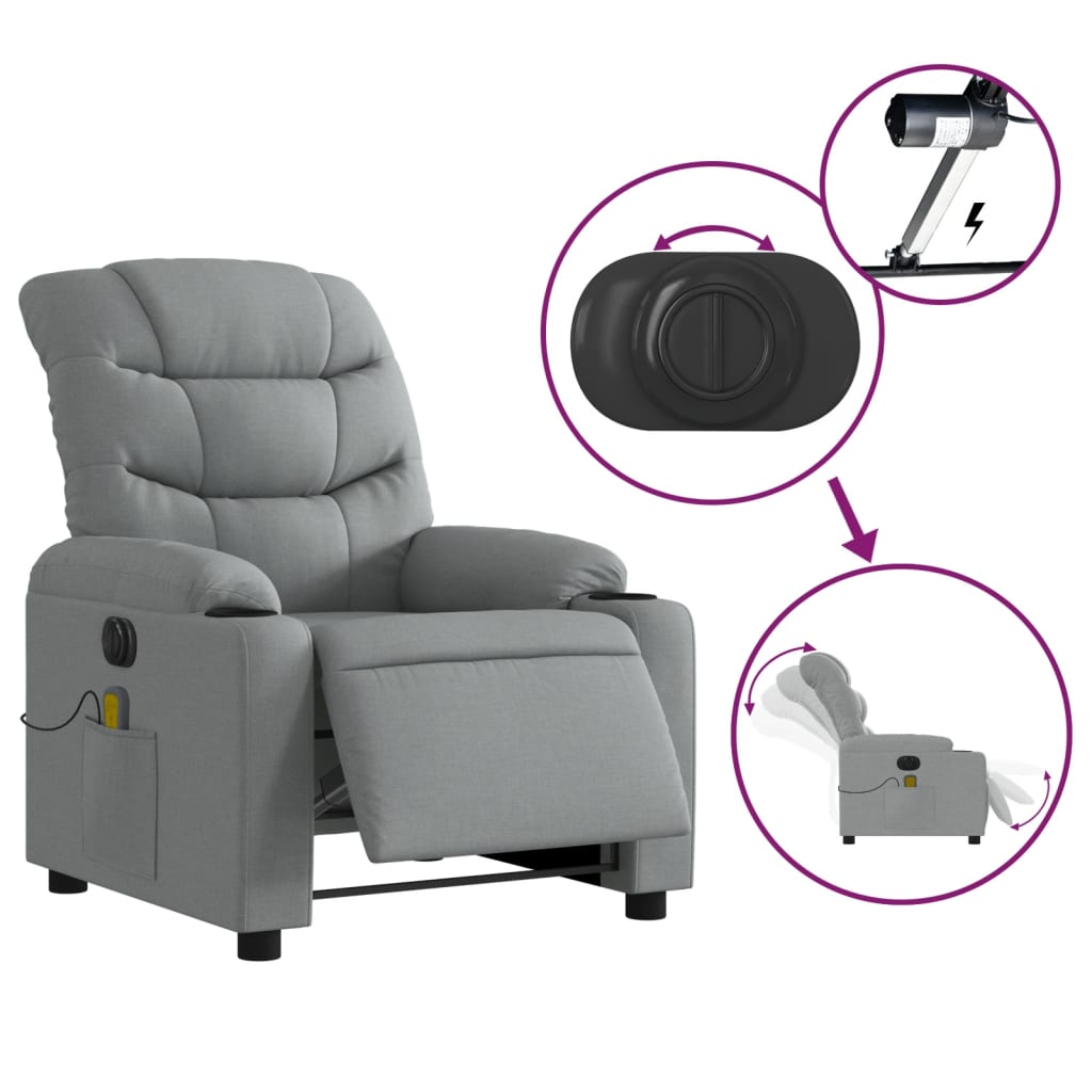 Fauteuil de massage inclinable électrique gris clair tissu - XIOS