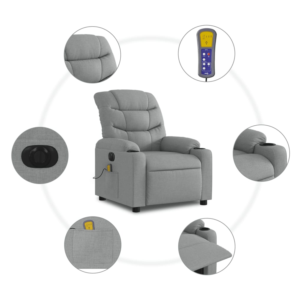 Fauteuil de massage inclinable électrique gris clair tissu - XIOS