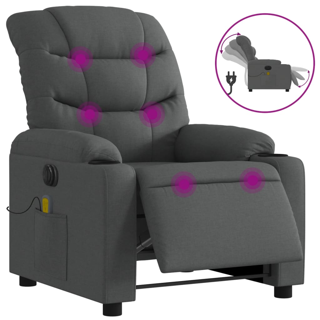 Fauteuil inclinable de massage électrique gris foncé tissu - XIOS