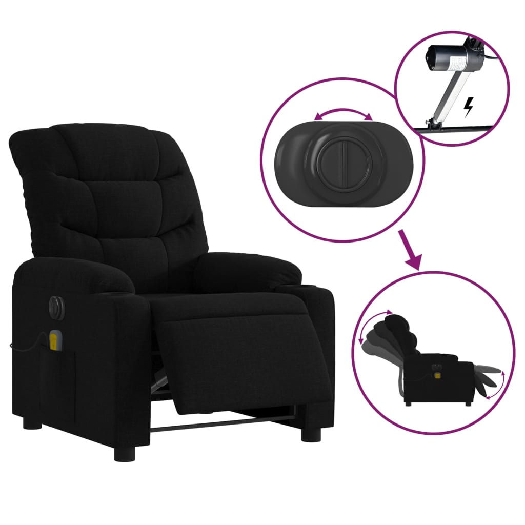 Fauteuil de massage inclinable électrique Noir Tissu - XIOS
