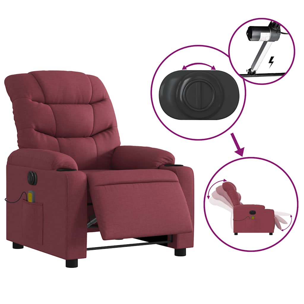 Fauteuil de massage inclinable électrique Rouge bordeaux Tissu - XIOS