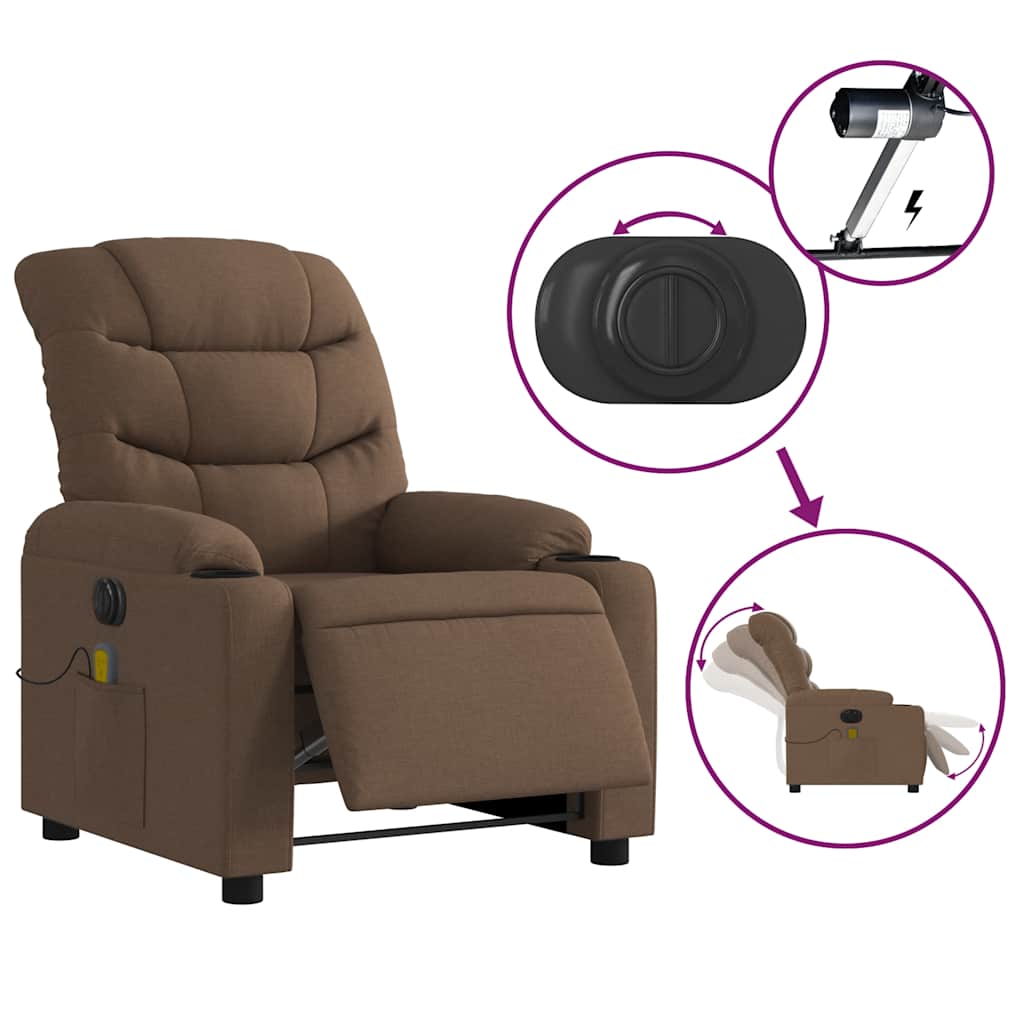 Fauteuil inclinable de massage électrique marron tissu - XIOS