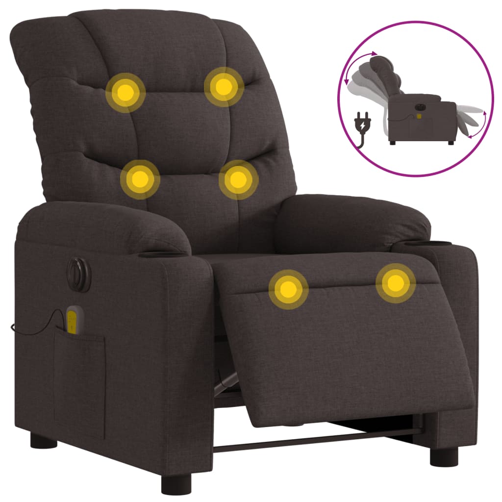 Fauteuil de massage inclinable électrique Marron foncé Tissu - XIOS