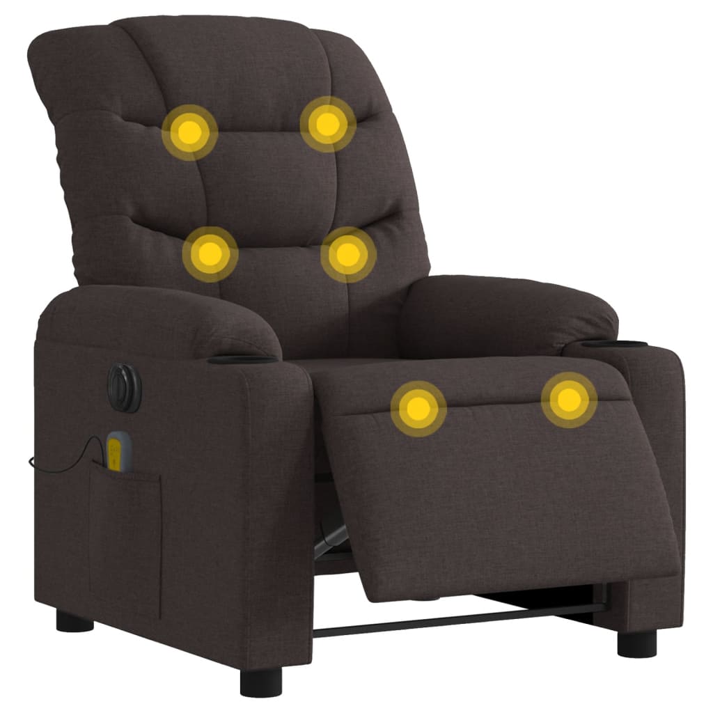 Fauteuil de massage inclinable électrique Marron foncé Tissu