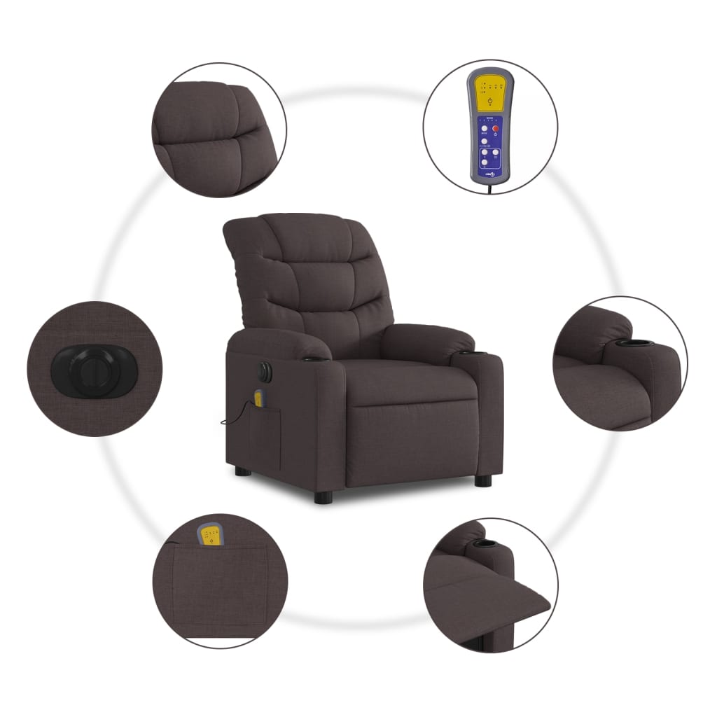 Fauteuil de massage inclinable électrique Marron foncé Tissu - XIOS