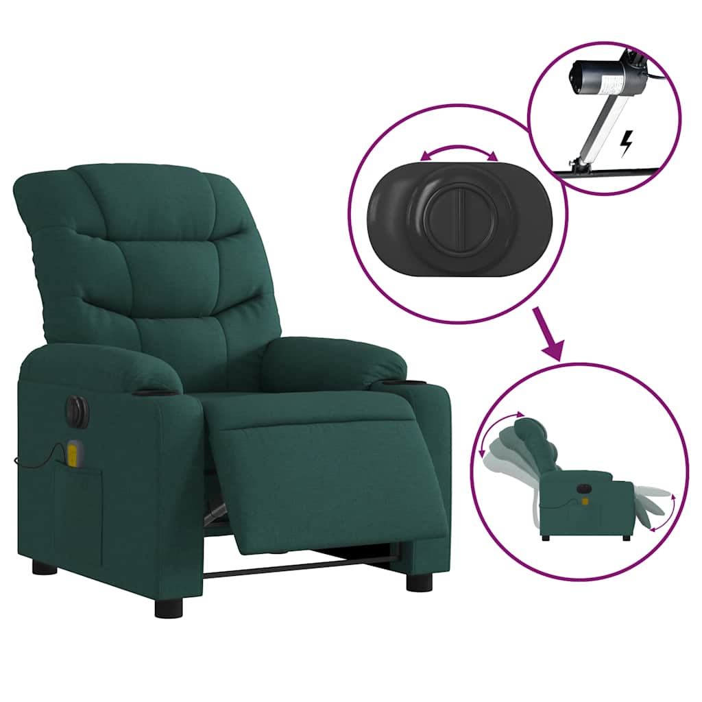 Fauteuil de massage inclinable électrique Vert foncé Tissu - XIOS