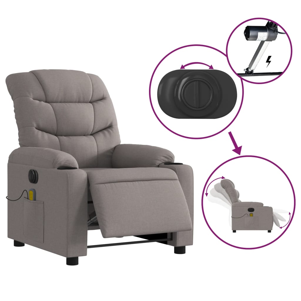 Fauteuil de massage inclinable électrique Taupe Tissu - XIOS