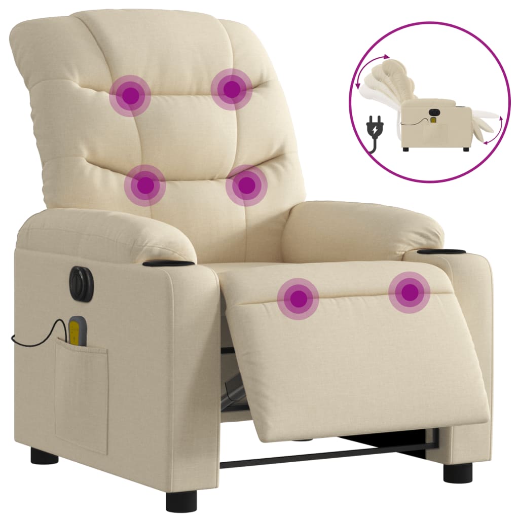 Fauteuil inclinable de massage électrique crème tissu - XIOS