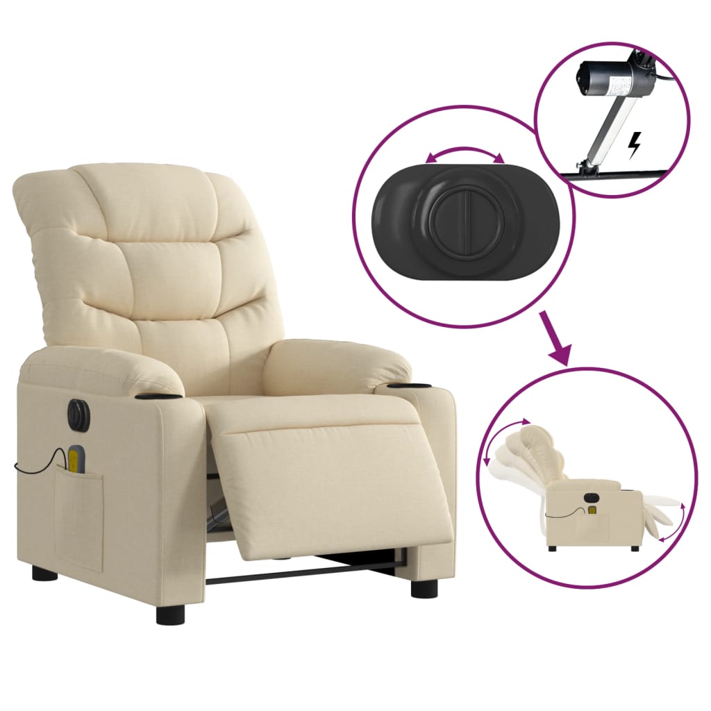 Fauteuil inclinable de massage électrique crème tissu - XIOS